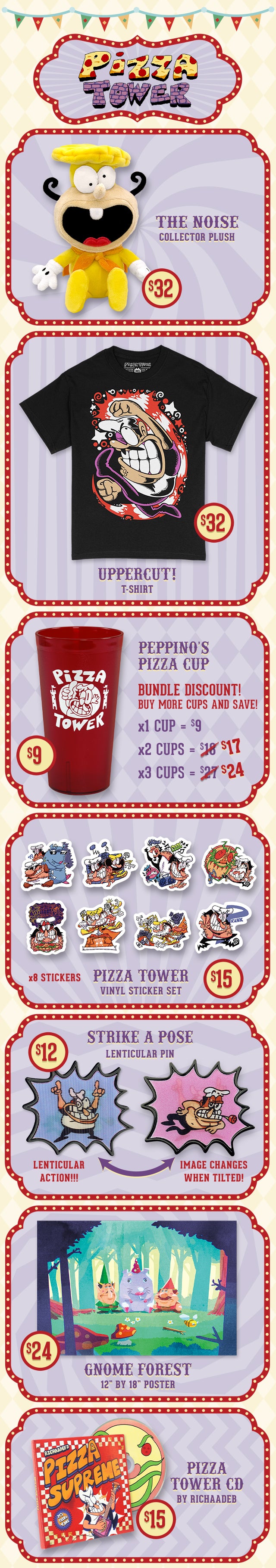 New Pizza Tower merch available at Fangamer.com