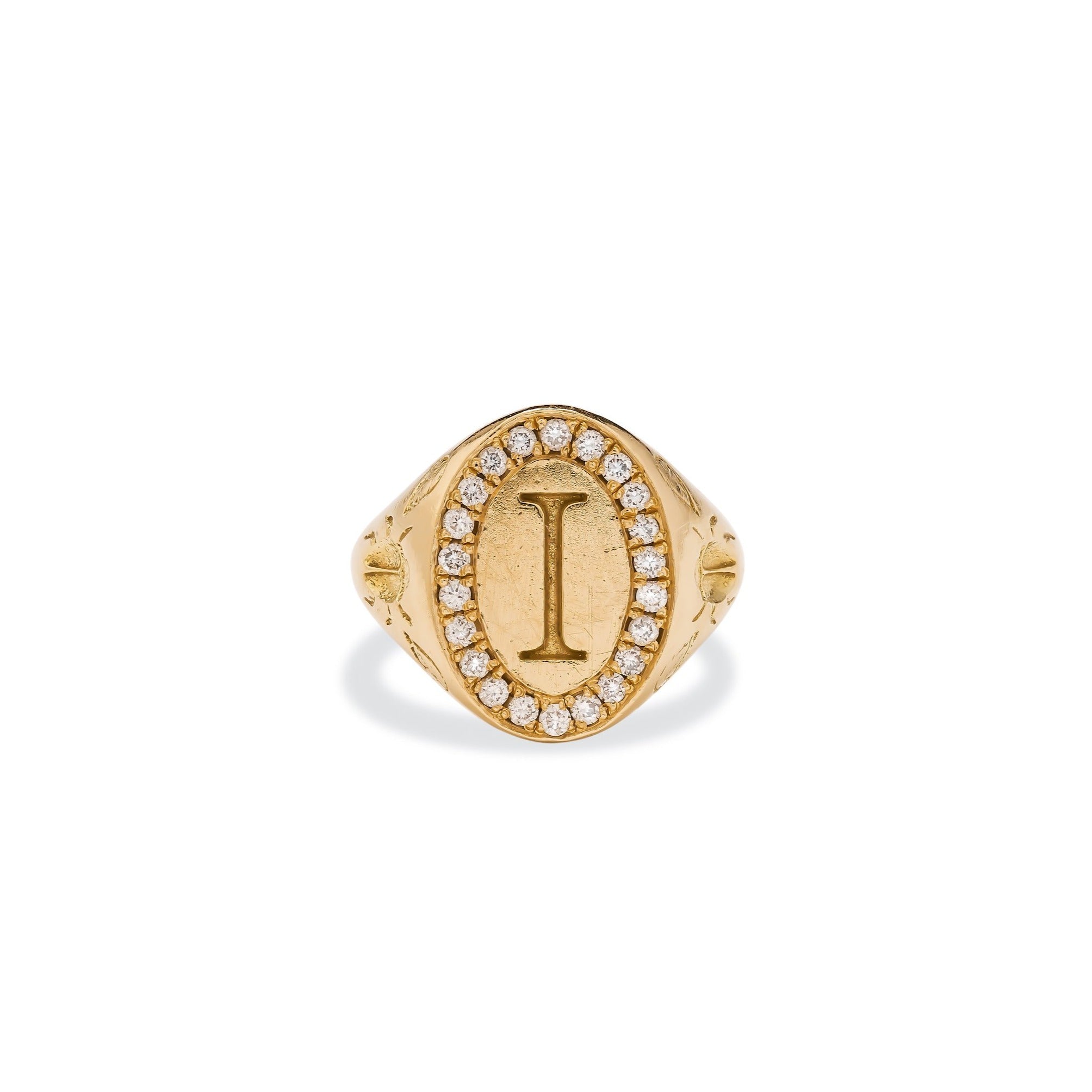Diamond Initial D Signet Ring in 14k Yellow Gold