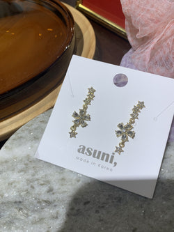 Diamante Floral & Stars Earrings In Gold Tone