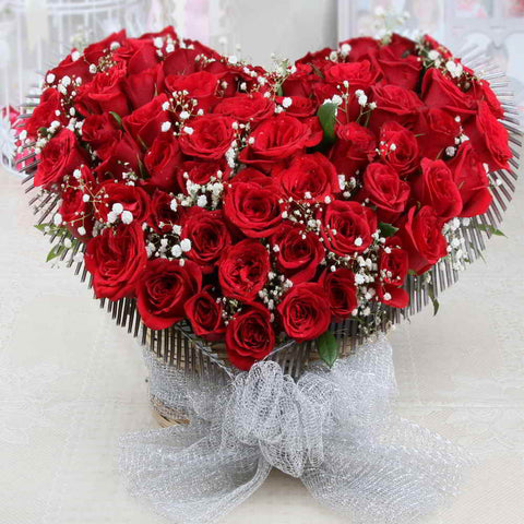 Heart Shape Arrangement of Romantic Red Roses