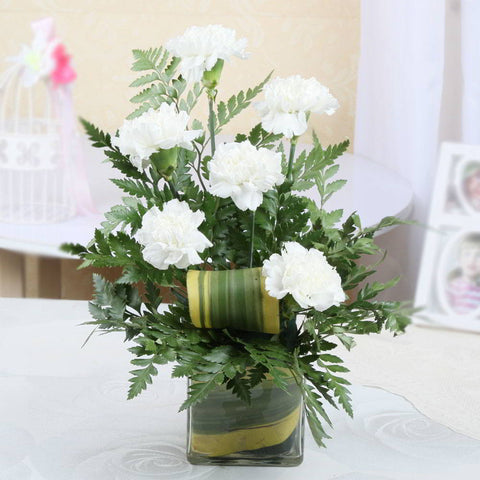 White Carnations in a Glass Vase