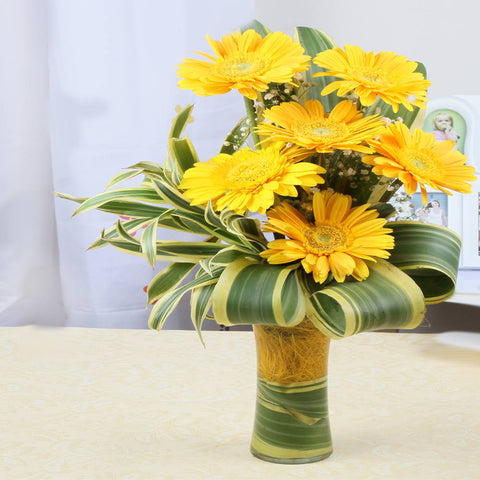 Yellow Gerberas in a Glass Vase