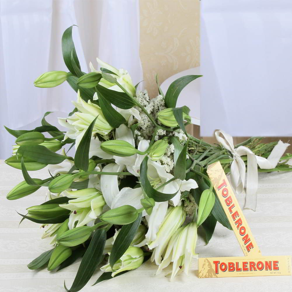 Toblerone Chocolate with White Lilies Bouquet