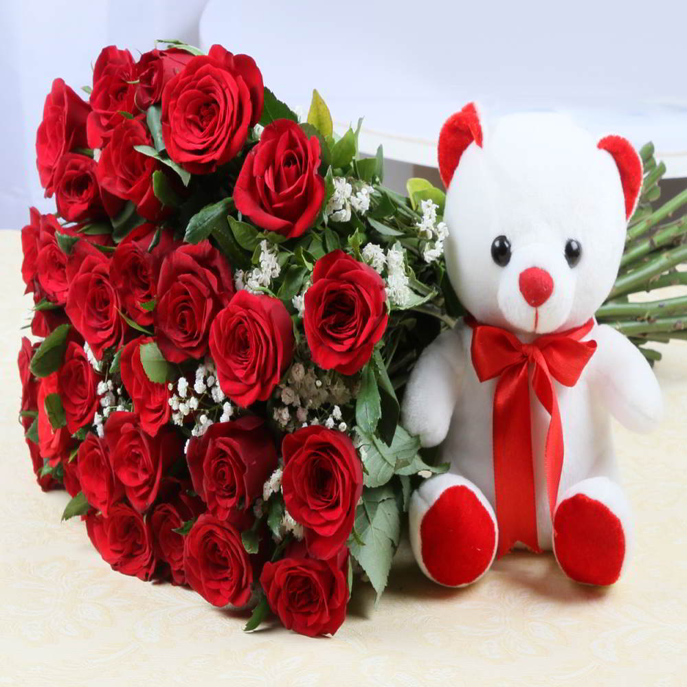 white teddy bear images with roses