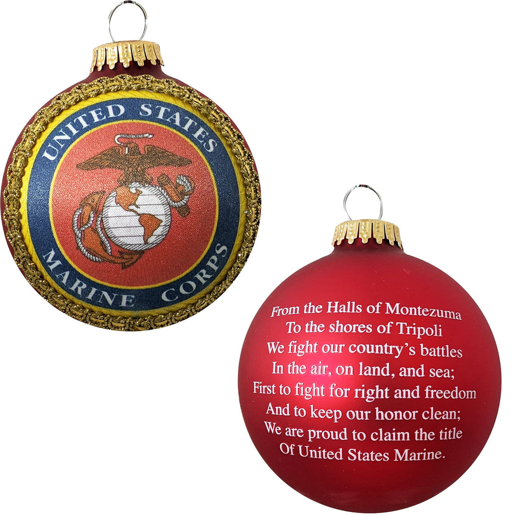  Christmas by Krebs 3 1/4 (80mm) Made in The USA Designer  Seamless Patriotic Logo and Hymn Keepsake Glass Christmas Ball Ornament Case  Value Pack of 12, Marine Corps, 12 Each 