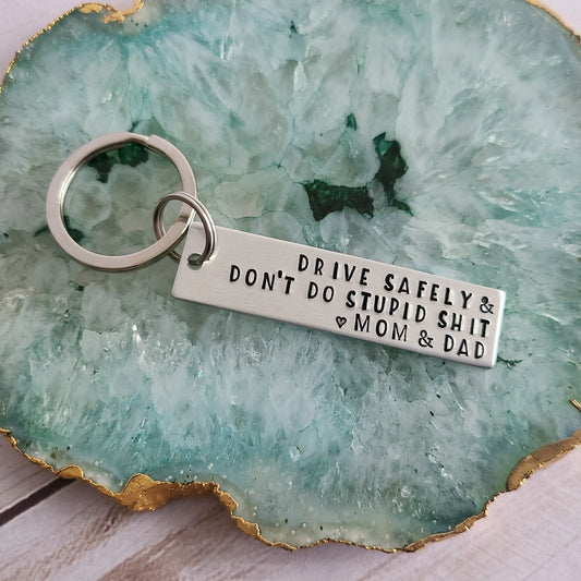 Make Good Choices & Don't Do Stupid Shit Love Mom & Dad Keychain - Cut –  Candidly K Handmade