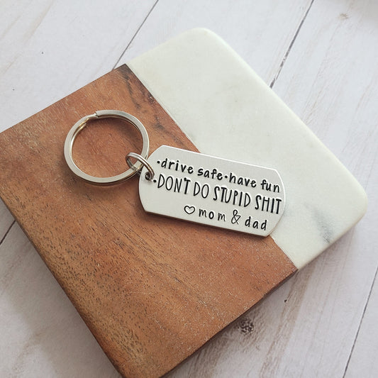 Be Safe Have Fun Don't Do Stupid Shit Love Mom Keychain – Creative Designs  By Shawna