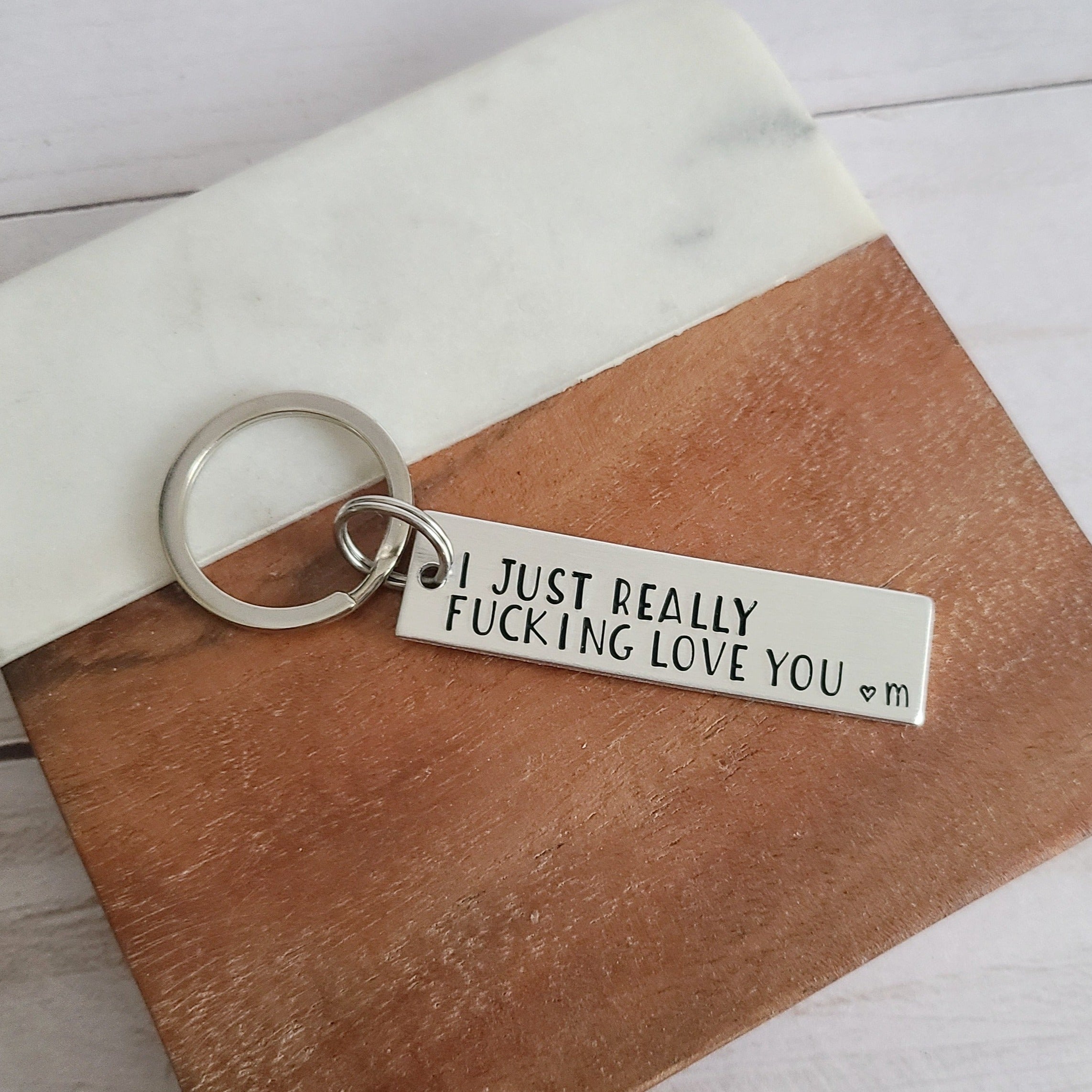 Don't Do Stupid Shit Love Mom, Hand Stamped Metal Keyring