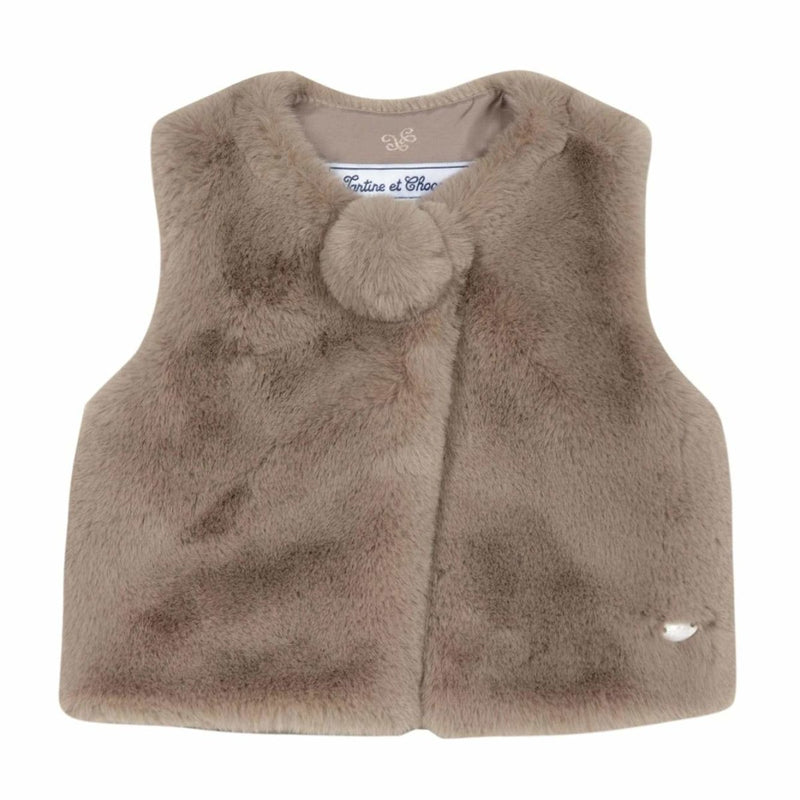 Tartine et Chocolat baby girl brown fur jacket - designer clothes for kids