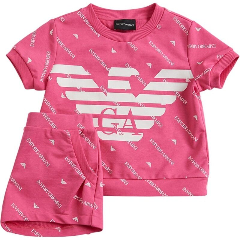 Emporio Armani kids Girl Pink Logo Shorts Set ❤️ Designer wear