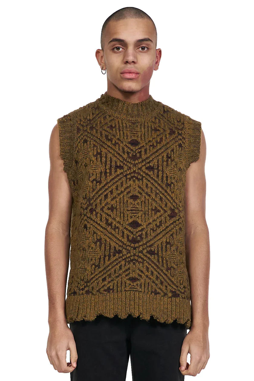 Jacquard Heavy Crewneck Knit Vest