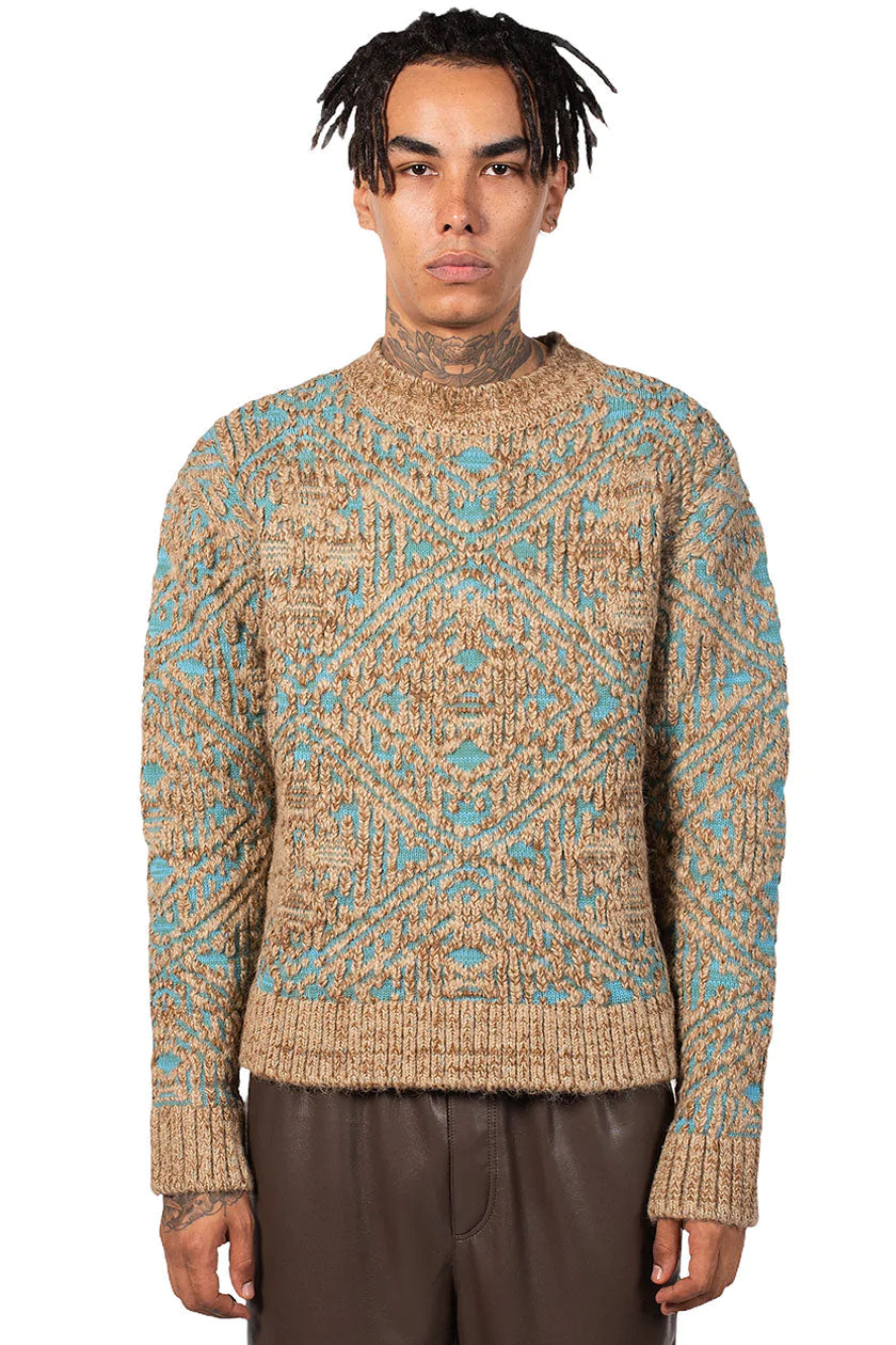 Jacquard Heavy Crew Neck Sweater