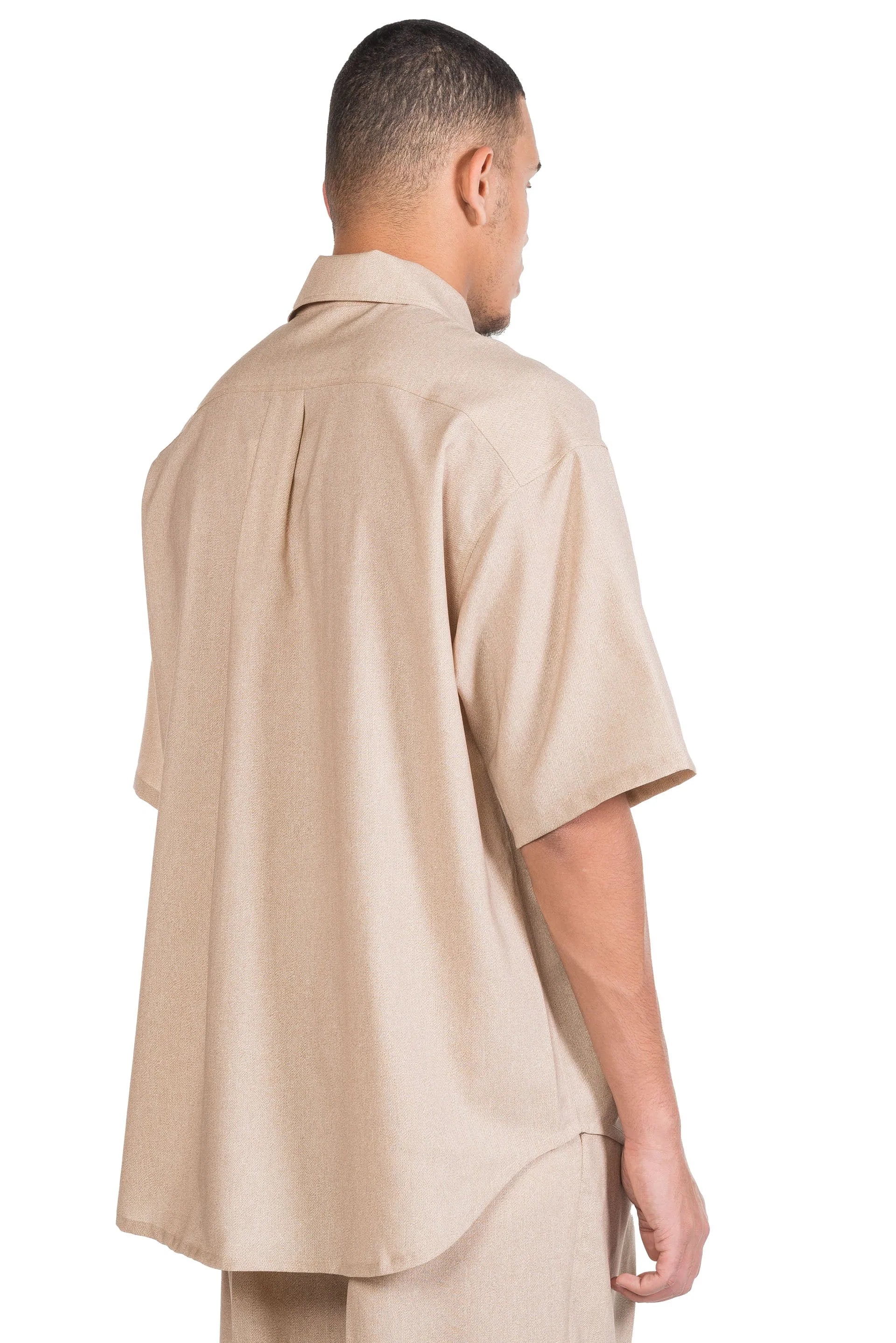 Lownn Beige Printed Wool Short Sleeve Shirt | UJNG