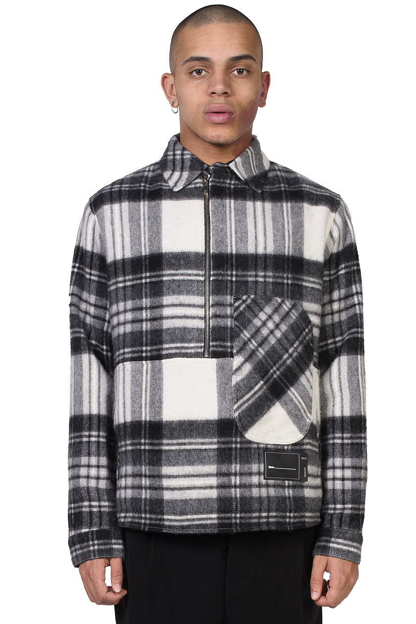 Grey Wool Plaid Anorak Jacket