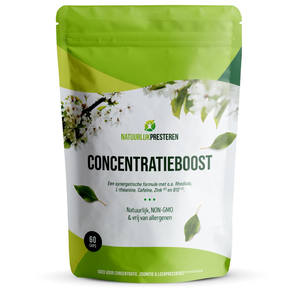 Concentratieboost - Natuurlijke studeerpil - Rhodiola, L-theanine, B12, Cafeïne - Nootropics - concentratie pillen - urenlang focussen - 60 caps