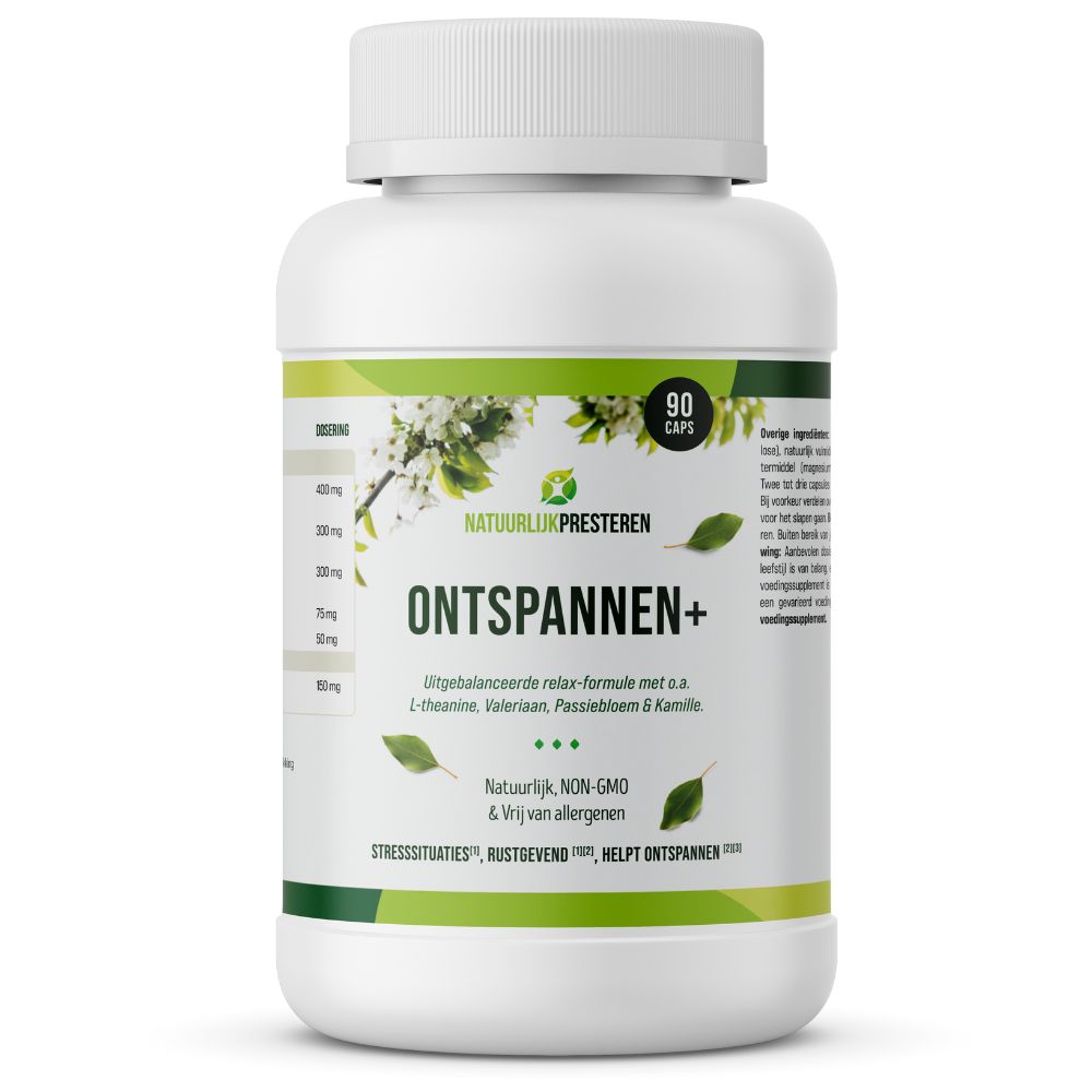 Ontspannen+ - Valeriaan extra sterk - Rhodiola - Rustgevende Anti Stress tabletten - Natuurlijk Kalmeringsmiddel - Rustgever - 90 caps