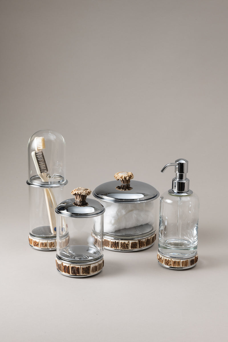 Porta cotton fioc cilindro vetro - Glass toilet ear picks jar with natural material base