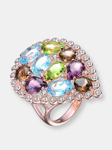 Sterling Silver Rose Gold Plated Multi Colored Cubic Zirconia Cocktail Ring