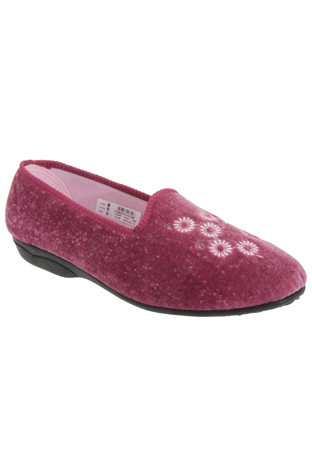Womens/Ladies Cathy Floral Embroidered Velour Slippers (Heather)