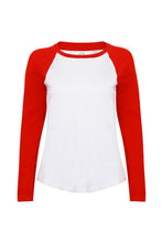 Load image into Gallery viewer, Skinnifit Womens/Ladies Long Sleeve Baseball T-Shirt (White/Red)