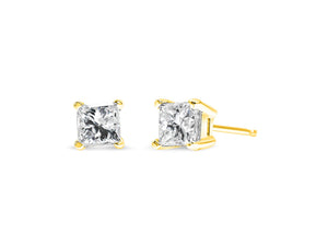 Certified 0.40 Cttw Princess-Cut Square Diamond 4-Prong Solitaire Stud Earrings in 14K Yellow Gold