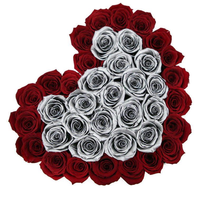 The Million Love Heart - Silver & Red Roses - White Box - The Million Roses Slovakia