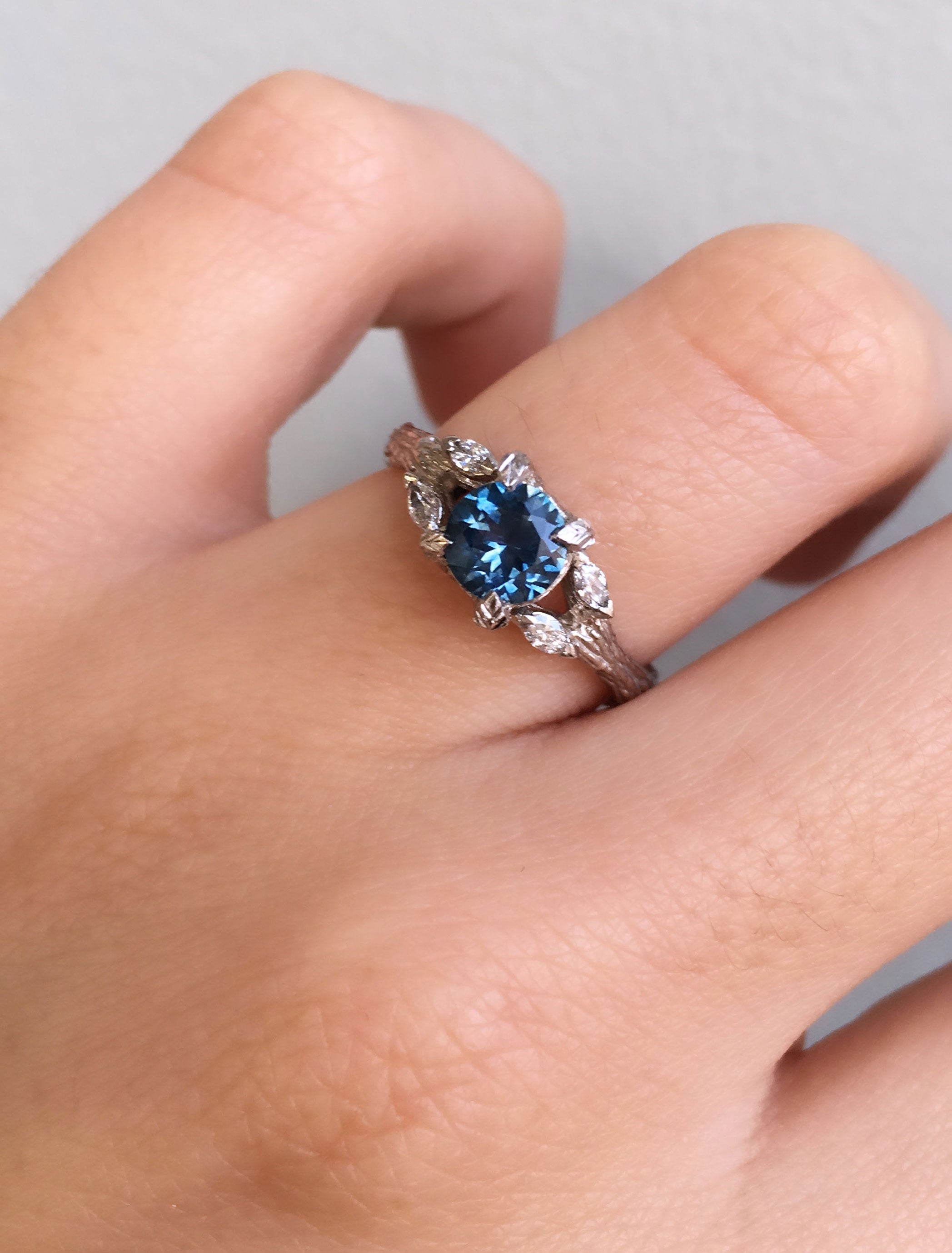 Janelle: 0.76ct Montana Sapphire, Leaf & Branch Ring | Ken & Dana Design