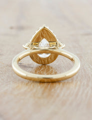 Alice: 3-Stone Pear Diamond Halo Engagement Ring | Ken & Dana Design