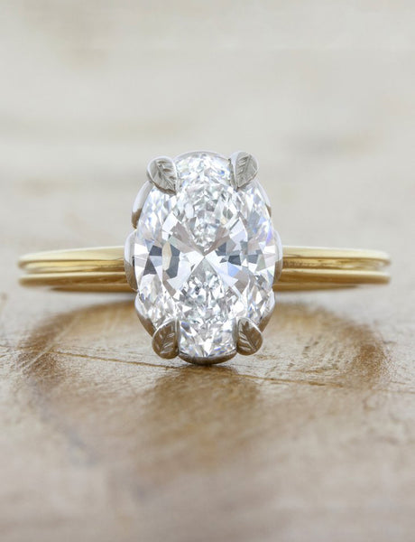 Kate: Modern Oval Diamond Solitaire in Double Gold Band | Ken & Dana Lab Grown Diamond / 0.90ct Oval E VS2 / Platinum (Recycled)