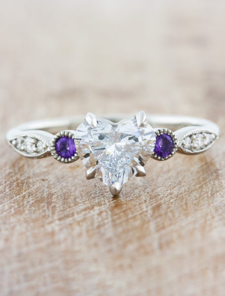 Laura: Three Stone Round Diamond Ring with Side Opals | Ken & Dana