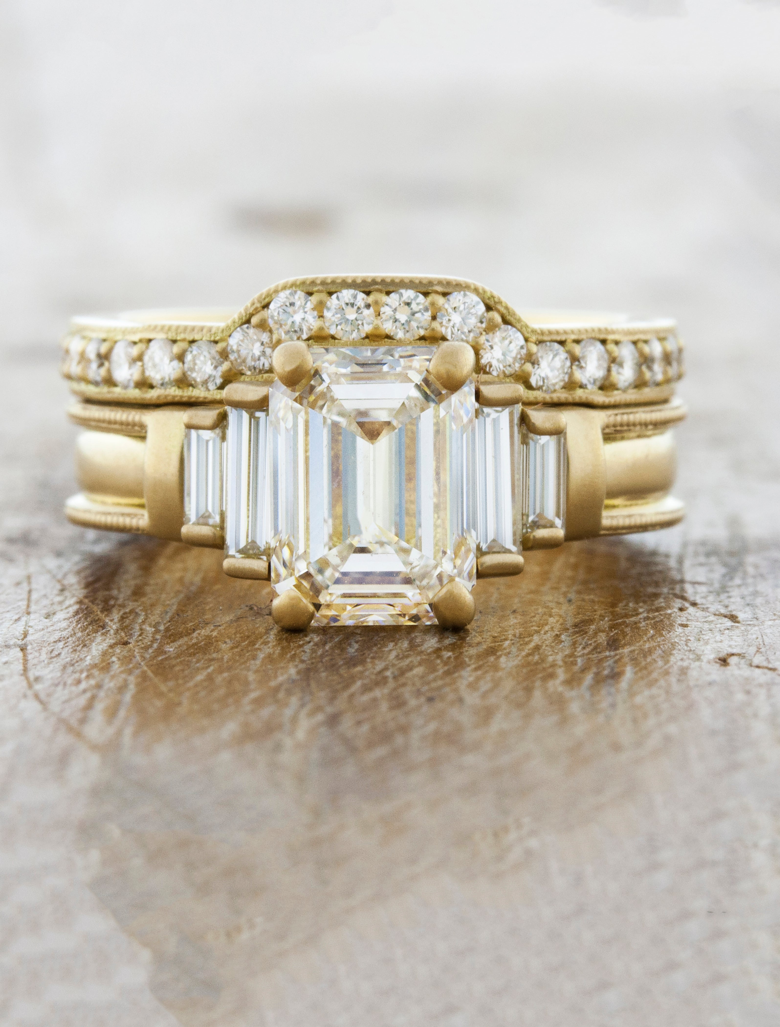 Hydra: Classic Three Stone Emerald Cut Diamond Ring | Ken & Dana