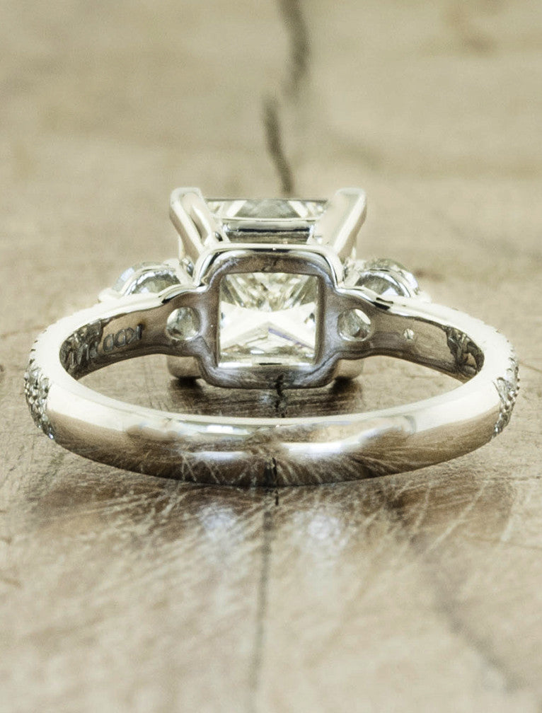 Nally: Three Stone Princess Cut Diamond Ring | Ken & Dana Design