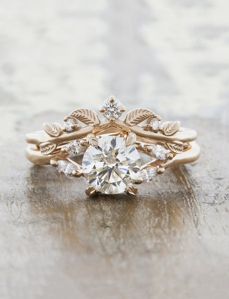 Art Deco 2 Carat Round Cut Moissanite Diamond Engagement Trio Wedding –  agemz