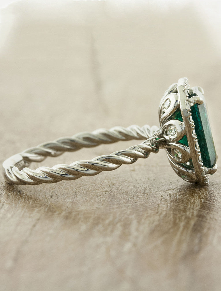 Hannah: Vintage-Inspired Emerald Ring on Twisted Band | Ken & Dana