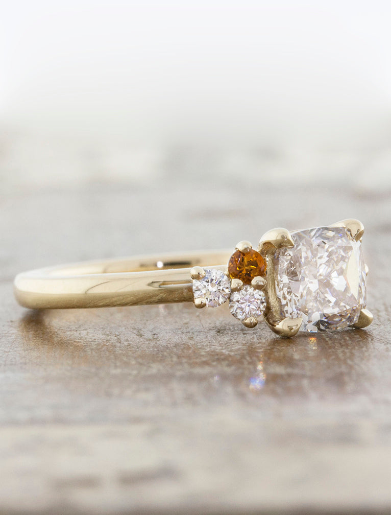 Grace: Diamond Cluster Engagement Ring with Citrine Accents | Ken & Dana