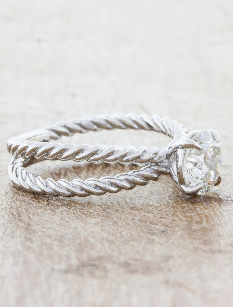 Lassie: Round diamond set with a split rope band | Ken & Dana Design