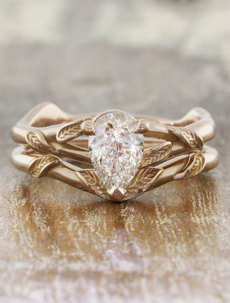 Ladee: Overlapping Leaf Wedding Ring in Rose Gold | Ken & Dana