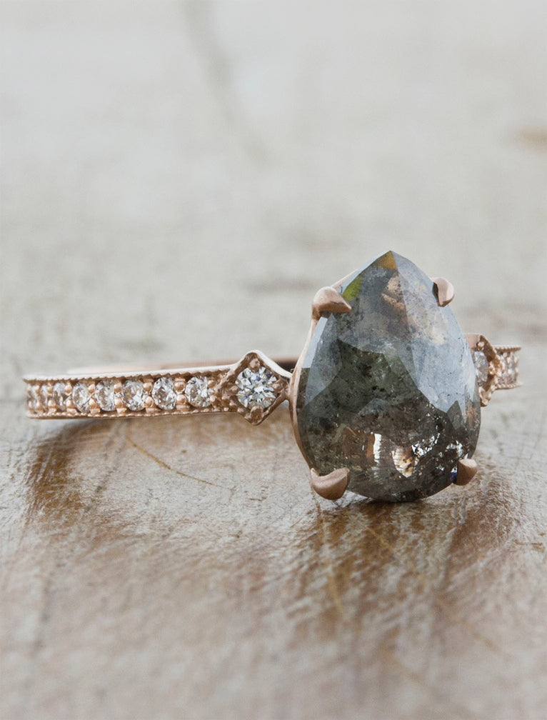 pear shaped grey diamond ring