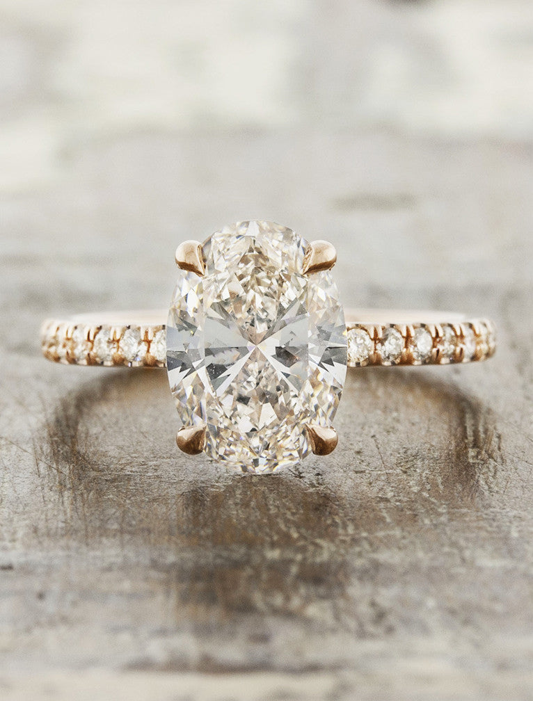 Jessie: Oval Diamond Engagement Ring, Pave Band | Ken & Dana Design