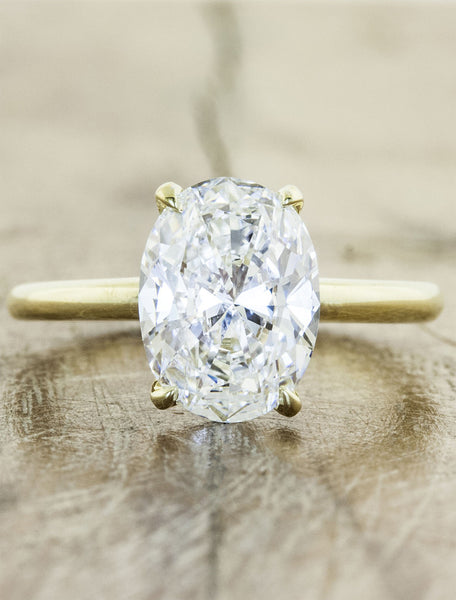 Kate: Modern Oval Diamond Solitaire in Double Gold Band | Ken & Dana Lab Grown Diamond / 0.90ct Oval E VS2 / Platinum (Recycled)