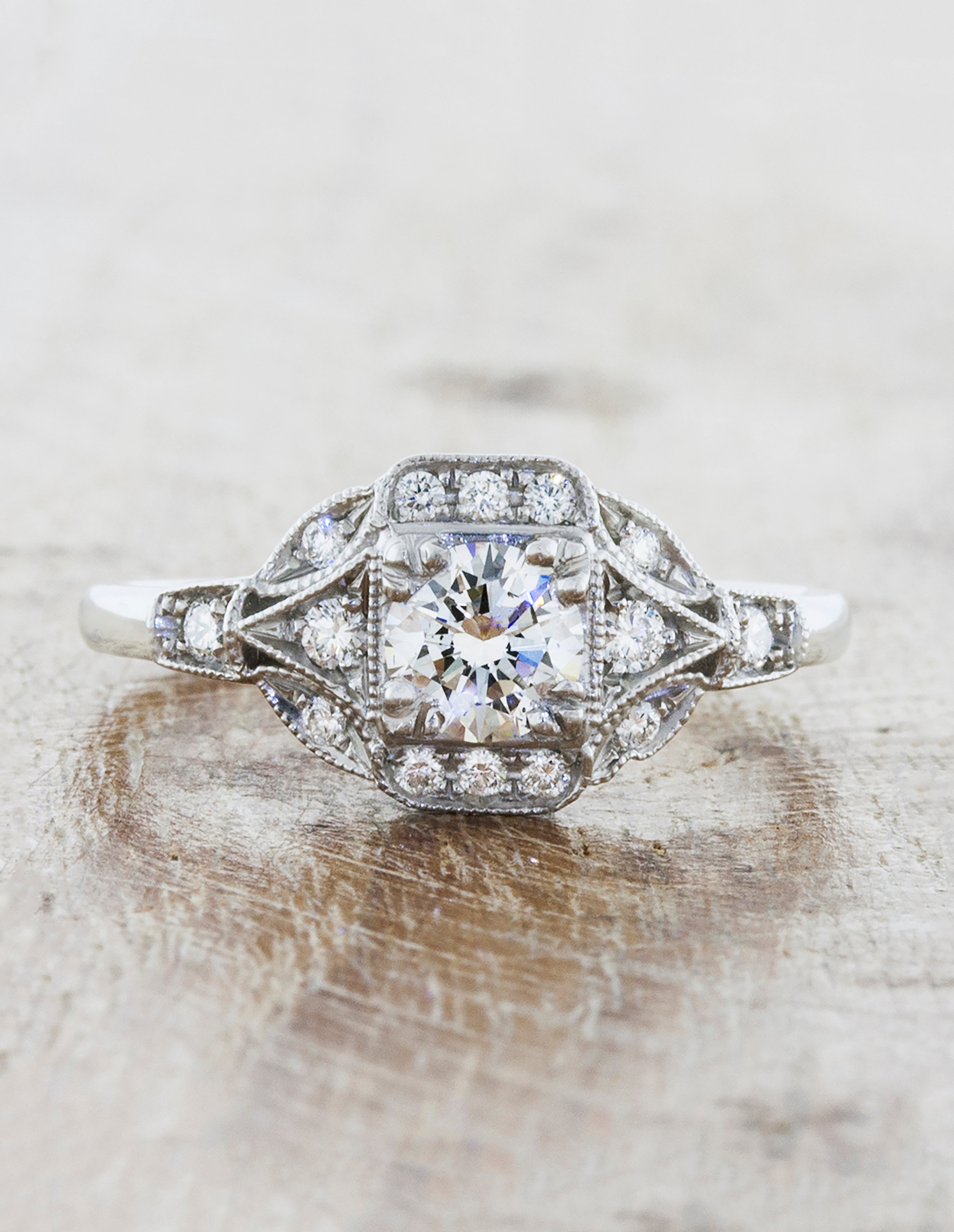 Kimberly: Antique Style Round Diamond Engagement Ring | Ken & Dana