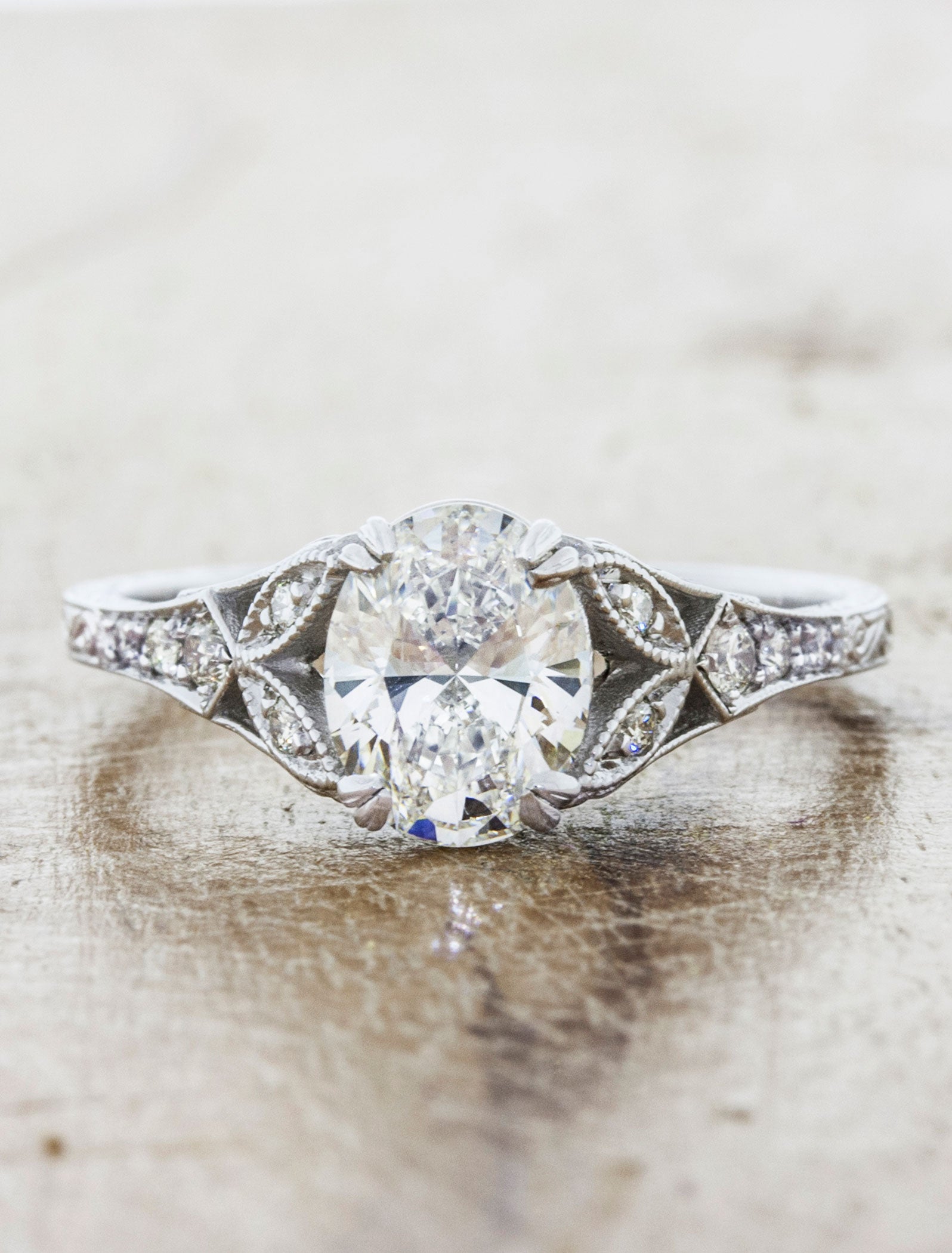 Skyla: Vintage Inspired Oval Diamond Filagree Detailed Engagement Ring ...