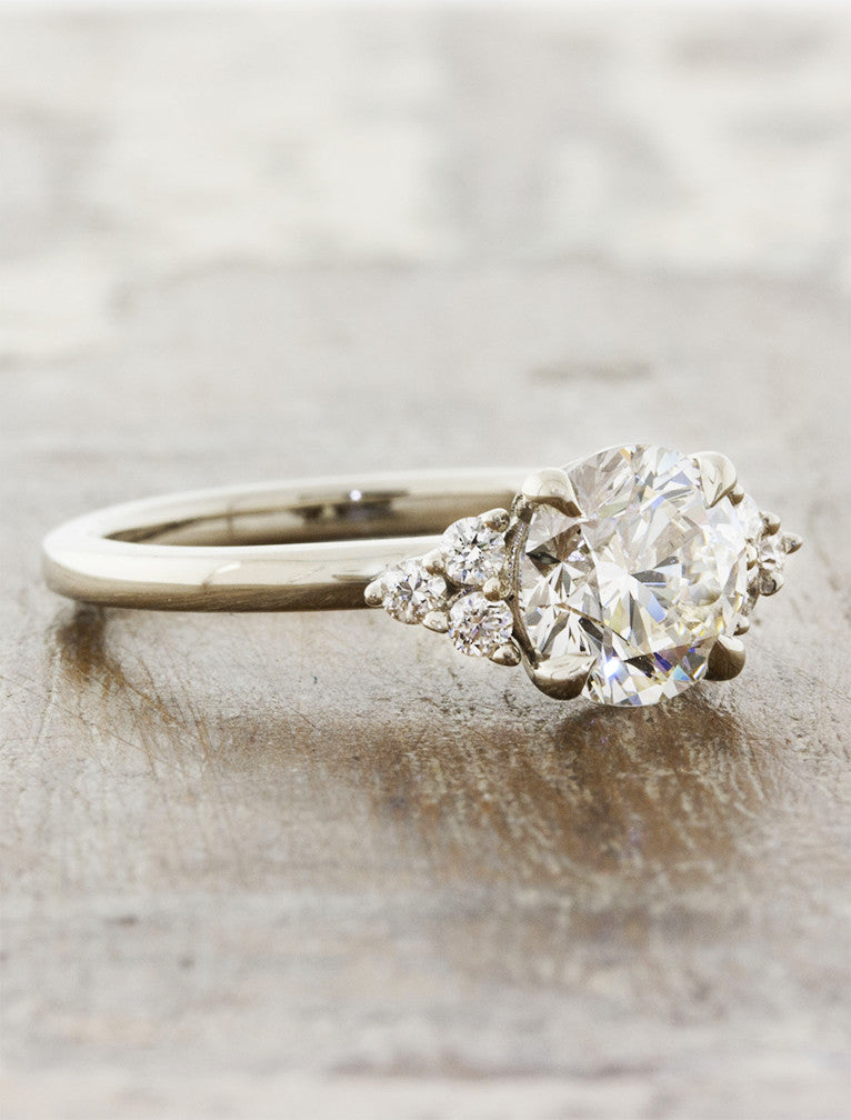 Beulah: Vintage-Inspired Three-Stone Round Diamond Ring | Ken & Dana