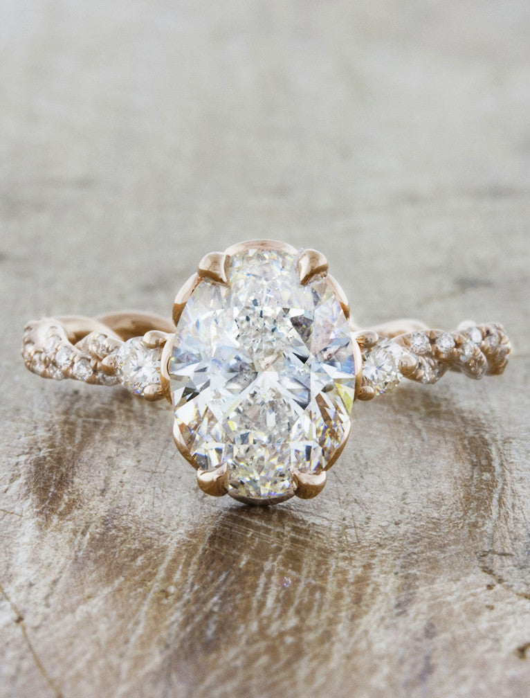 Shanel: Rose Gold Oval Diamond, Twisted Band Ring | Ken & Dana Design