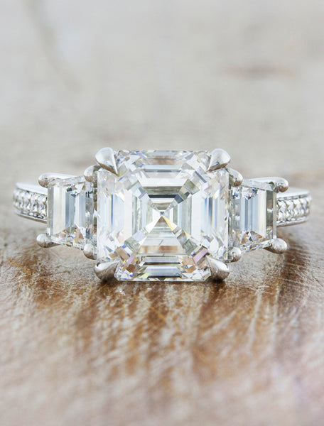 Angela: Classic Three Stone Asscher Cut Diamond Ring | Ken & Dana