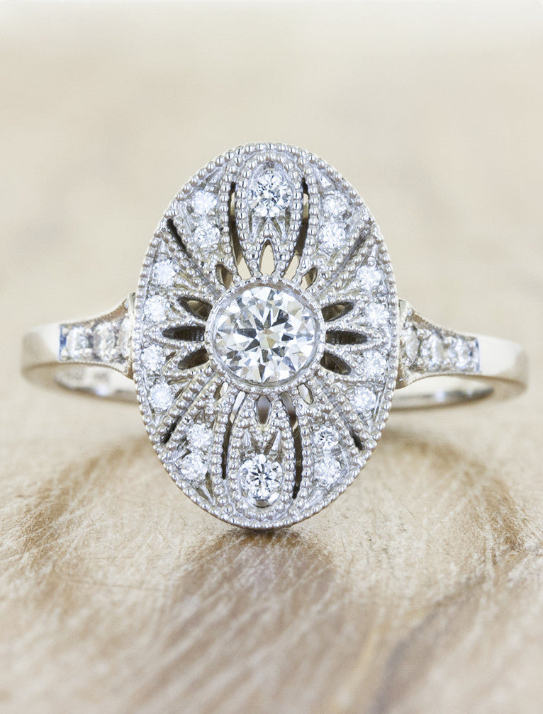 Aurelia Oval Shaped Ornate Diamond Engagement Ring Ken And Dana Design