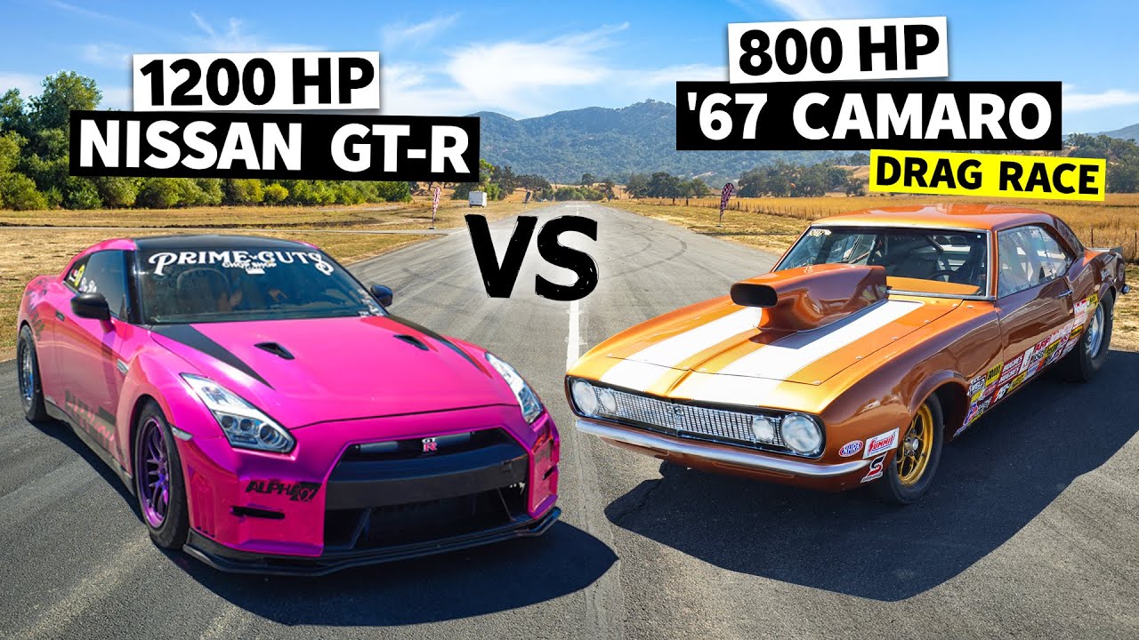 1,200whp GT-R vs. '67 Big Block Drag Camaro. 8 Second Import/Domestic