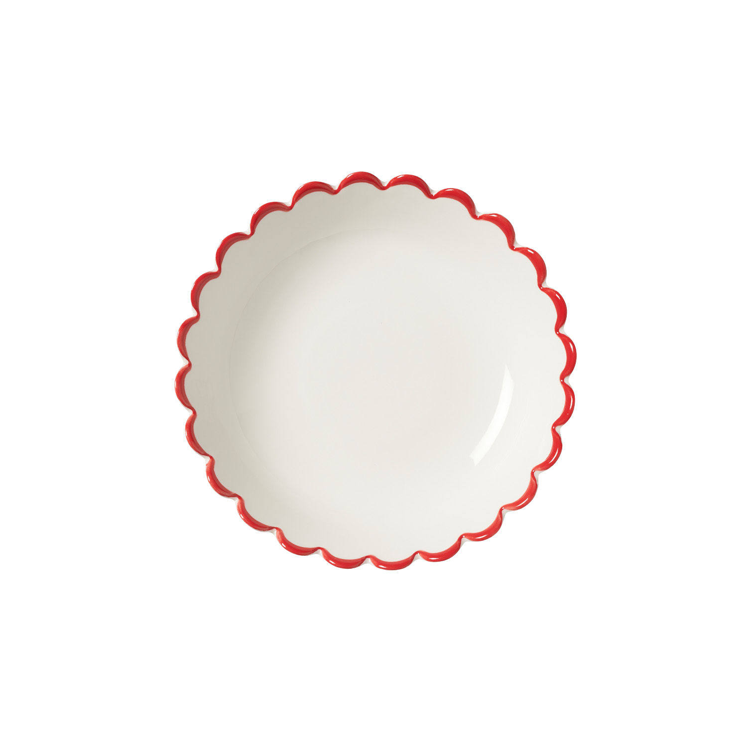 Red Edge White Scalloped Bowls - Set of 4