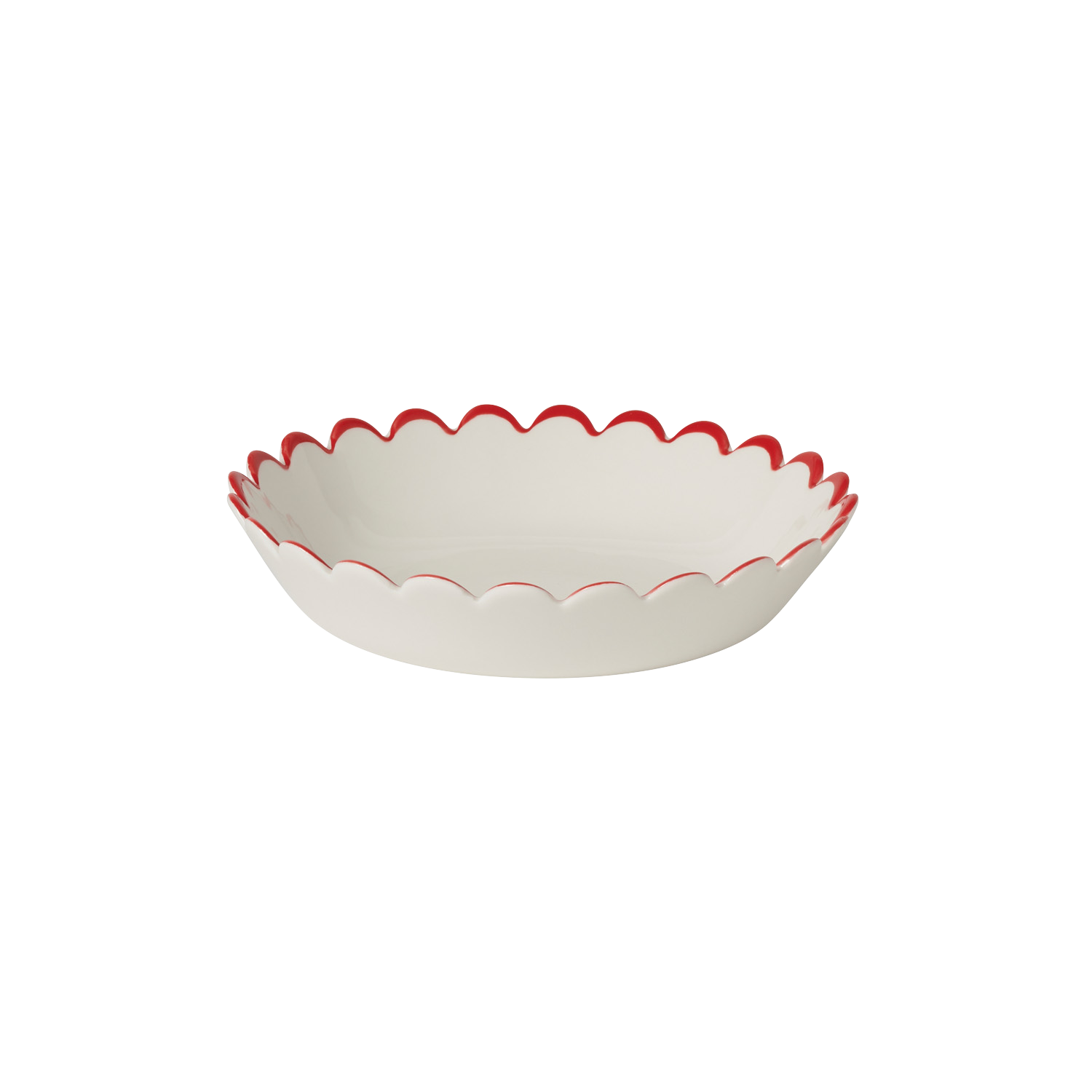 Red Edge White Scalloped Bowls - Set of 4