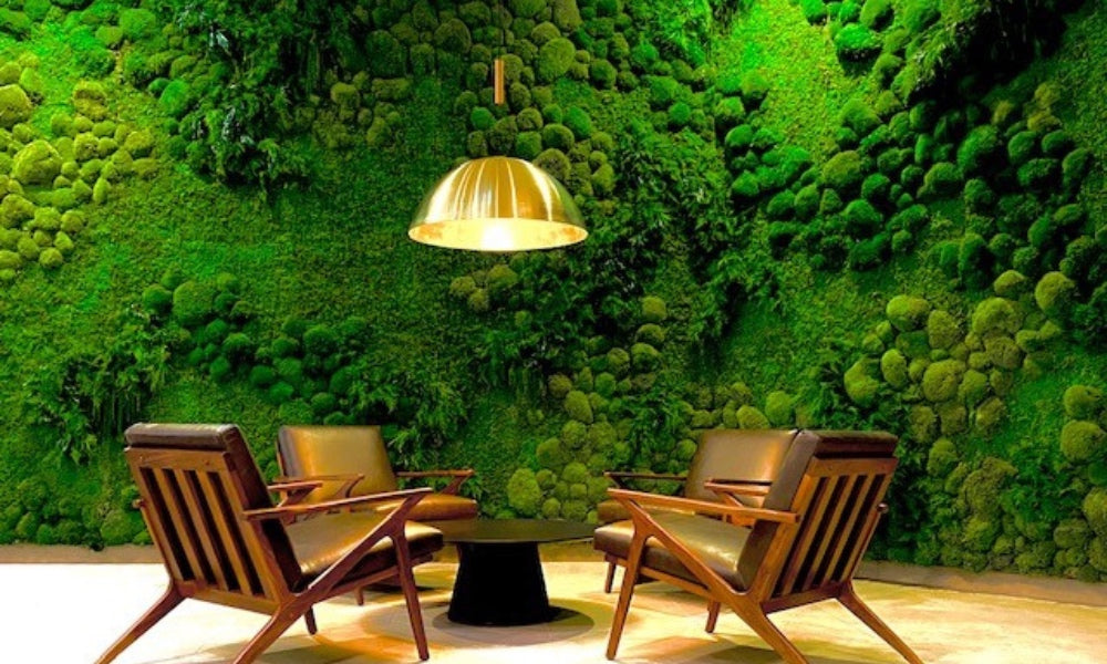 moss wall sanctuary in bank lobby